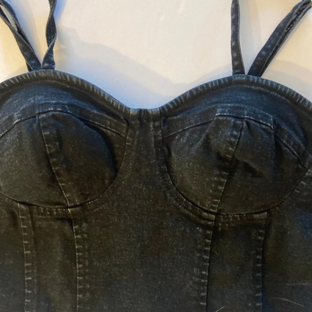 Rebellion Again Black Denim Corset Style Cropped Tank Top, Size Medium - Picture 2 of 5